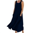 thumbnail image 2 of Robe Maxi Sans Manches, Robe Longue en Mélange de Lin à Col Rond avec Poches, Robe d'Été Décontractée pour Femme, 2 of 5