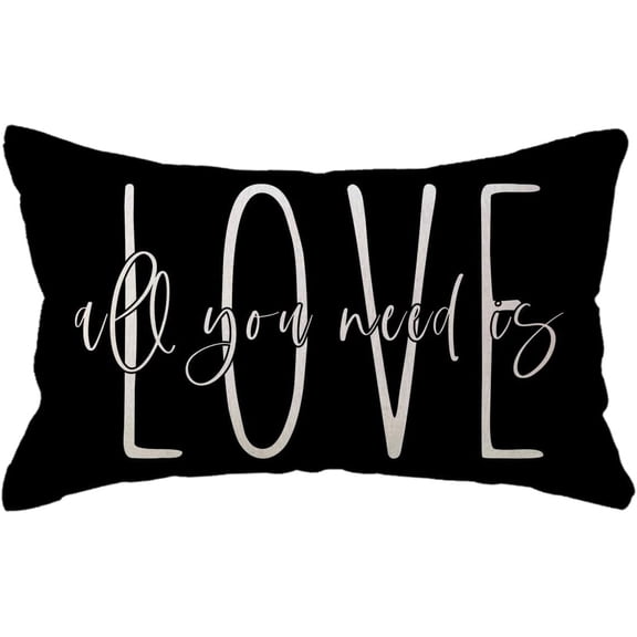 Decorative Lumbar Pillow Cases All You Need is Love Throw Pillow Covers 12x20 Valentine''s Day Decorations for Sofa/Couch/Porch (Black)