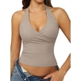 thumbnail image 2 of Women Halter Tank Tops Double Lined Basic Shirts Backless Y2K Trendy Going Out Tops Khaki S, 2 of 7
