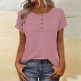 thumbnail image 2 of Uaswgudfs Women's Blue White Striped Print Henley Short Sleeve Tops Casual Button Blouses Summer T Shirts for Daily Wear Pink S, 2 of 8