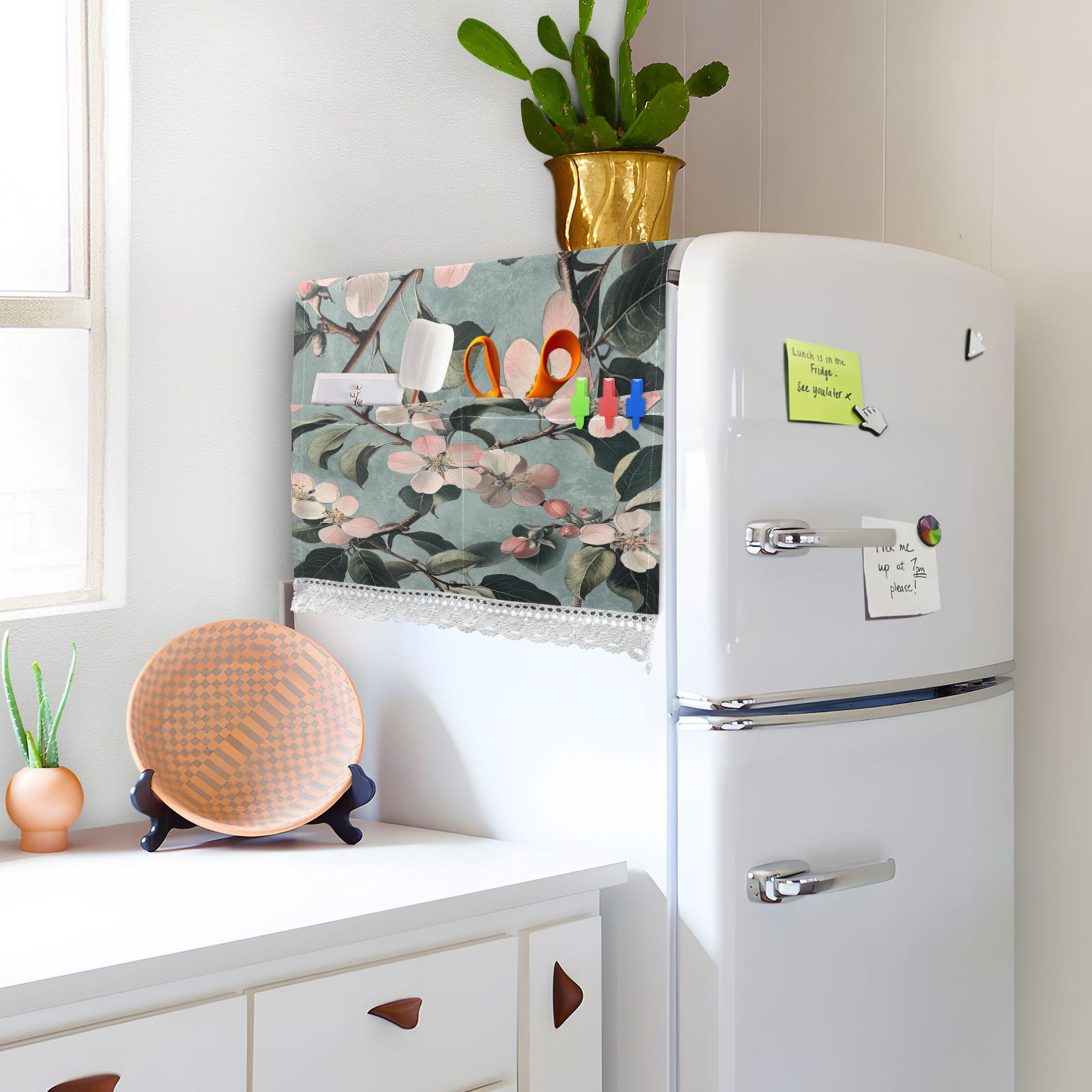 Malus SpectabilisWasher and Dryer Covers Dust-Proof and Oil Resistant Fridge Cover with 4 Storage Pockets Washing Machine Top Cover for Laundry Kitchen Home 51.2 x 22 In