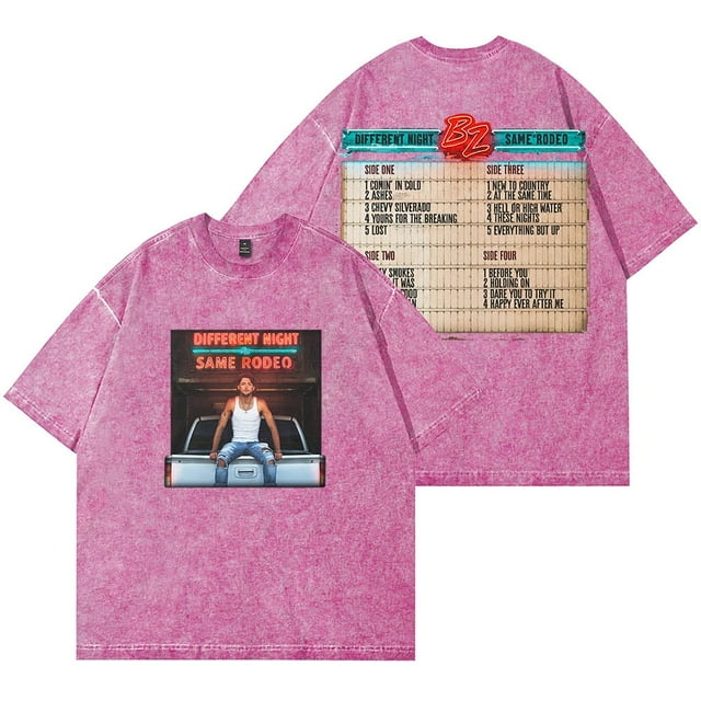 Bailey Zimmerman Different Night Same Rodeo DNSR Merch - Cotton Blend Cover Print Washed T-Shirt Short Sleeve Unisex,XXL,Style 8