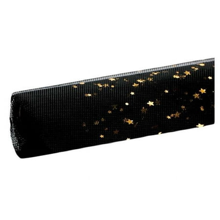 Panda Superstore Gold Star Moon Mesh Korean Flower Bouquet Wrap Packaging Wrapping Paper Supplies, Black
