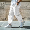 thumbnail image 2 of Cargo Pants For Men, Pants for Men Straight Leg Linen Pants Elastic Waist Drawstring Trousers Casual Beach Bussiness Dress Loose Fit Pant with Pockets White XXL, 2 of 7