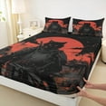 thumbnail image 3 of Manfei Boys Cat Samurai Twin Sheet Sets, Vintage Japanese Twin Fitted Sheet, Traditional Ink Painting Flat Sheet, Lightweight Room Decor 3 Pieces, 3 of 7