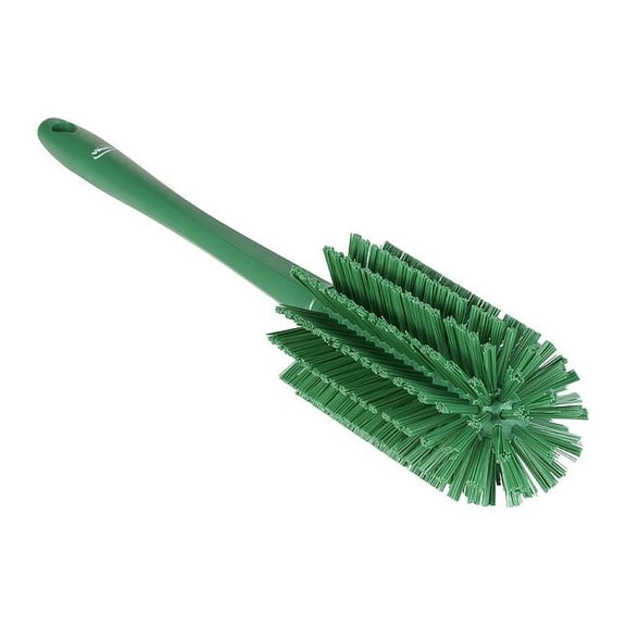 Bottle Brush, Medium, 10 1/4 in L Handle, 6 1/2 in L Brush, Green, Polypropylene 5382802