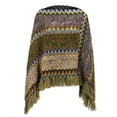 thumbnail image 4 of Prolriy Poncho Sweater Women Nationl Print Colourful Splice Poncho with Tassels Knitted Shawl Scarf Fringed Wraps Pashminas Sweater Cape Sweater Tassel Hem Shawl Wrap Cloak Sweaters for Women Green, 4 of 6