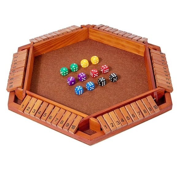 LEEYNEER Shut The Box Game for 6 Player with 12+4 Dice - Colorful 6 Sided Wooden Board Math Number Games for Kids Adults Families Party Club (Instructions Included)