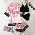 thumbnail image 3 of Women's 4pcs Sleepwear Satin Floral Lace Trim Cami Pajama Set with Robe, 3 of 6