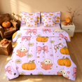 thumbnail image 2 of Homewish Halloween Spooky Animal Queen Bedding, Bow Pumpkin Star Bedding Comforter Set Queen, Lavender, Pink Reversible 7-Piece, 2 of 7