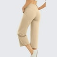 thumbnail image 5 of Crop Pants for Women Work Slimming Tummy Control Lightweight Pull on Capris Wide Leg Cross Waisted Stretchy Comfy Gaucho Pants with Pockets Khaki 3XL, 5 of 6