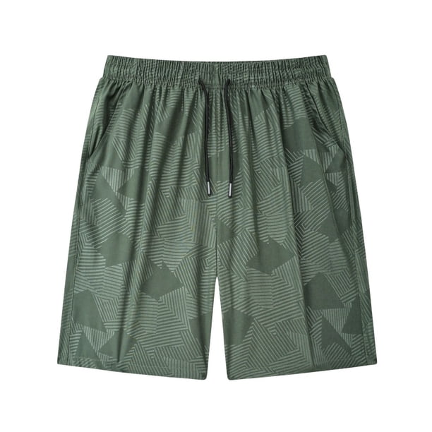Pantalones Elásticos de Cintura de Hielo de Seda Suelta de Cinco Cuartos de Pantalones Cortos, Pantalones Deportivos Transpirables para Hombres con Bolsillos Laterales, Poliéster de Lavado a Máquina