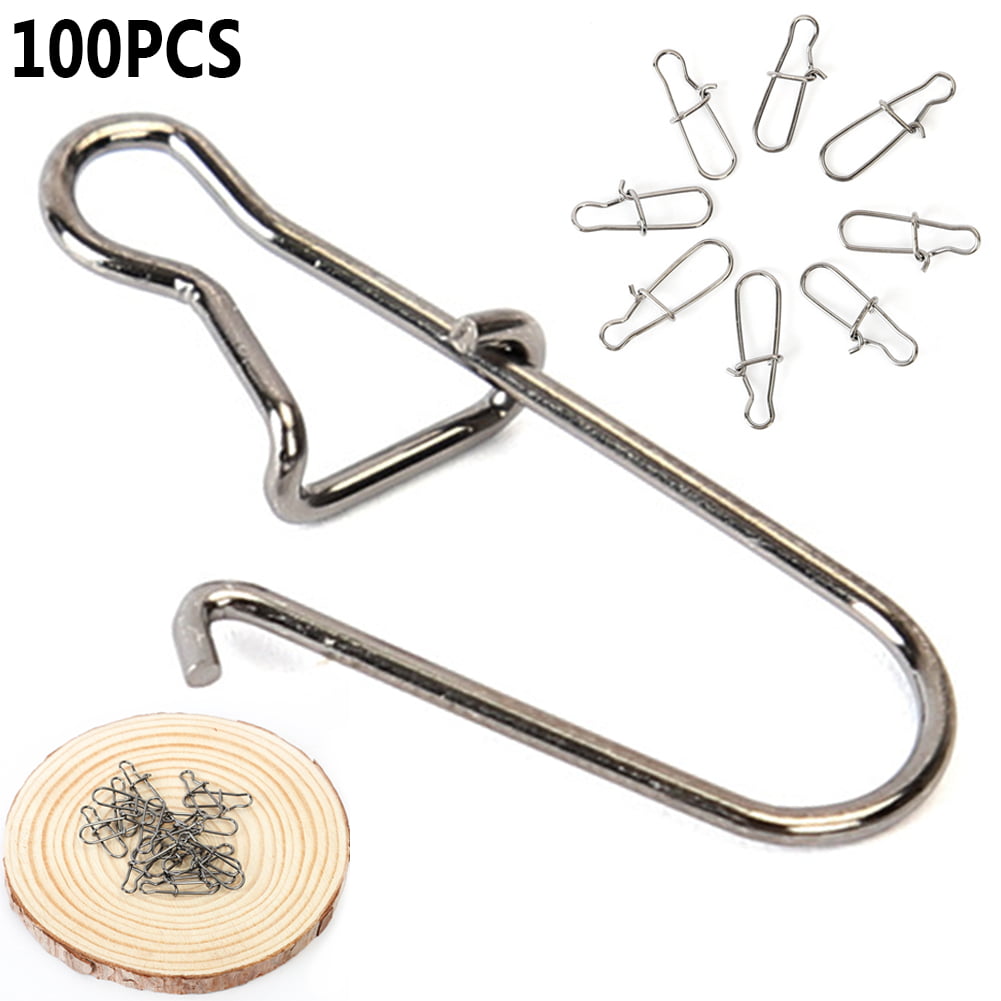 Stainless Steel Hooked Snap Mix Fishing Barrel Swivel Safety Snaps Hooks 100X 