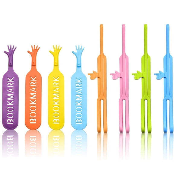 8pcs 2 Styles Silicone Finger Point Bookmark Elastic Book Markers Strap Help Me Book Marker Multipack for School Office Supply,Assorted Colors