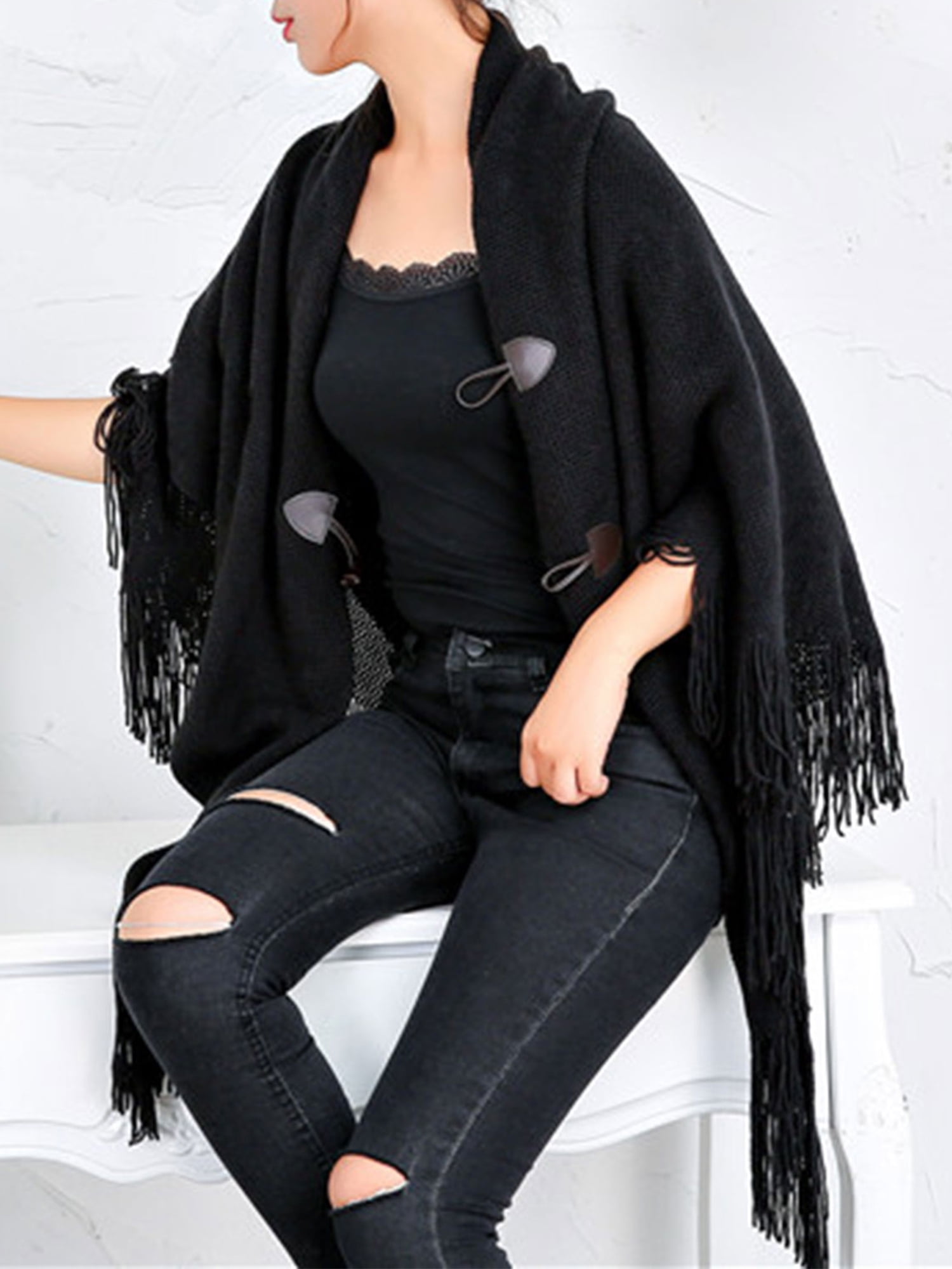 ジャケット・アウター Foxey Knit Cape Cocogio Knit Sweater Poncho Cape One Size Womens Brown
