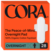 Cora Organic Ultra Thin Overnight Period Pads, 28 Count