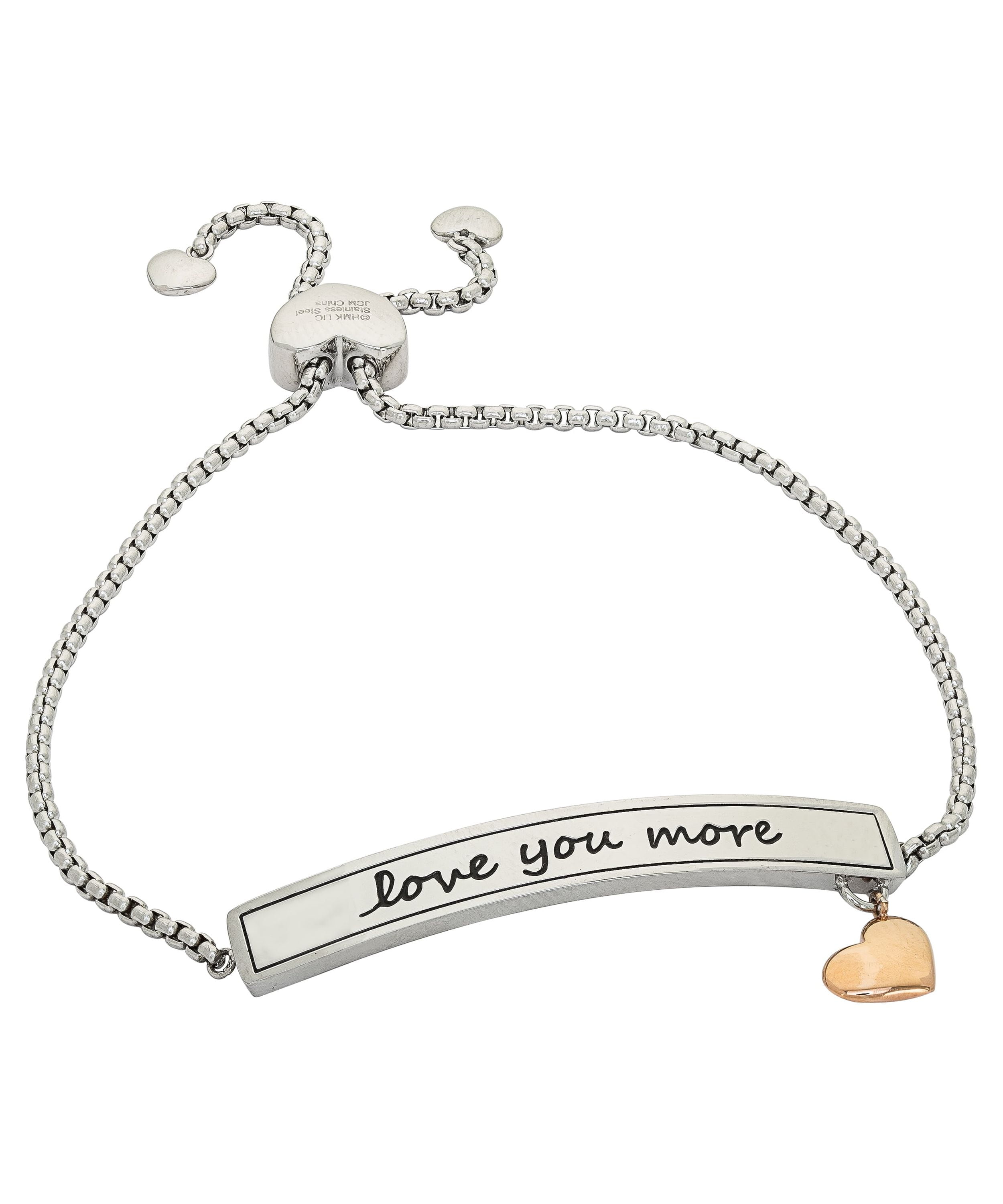 Connections from Hallmark Stainless Steel I Love You More Lariat Bracelet  with Rose Gold Heart Charm 