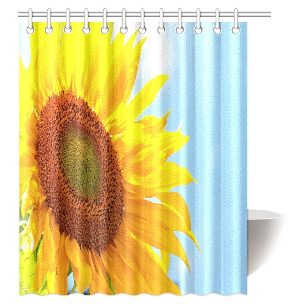 MYPOP Sunflower Decor Shower Curtain, Beautiful Yellow Sunflower Nature Art Bathroom Shower
