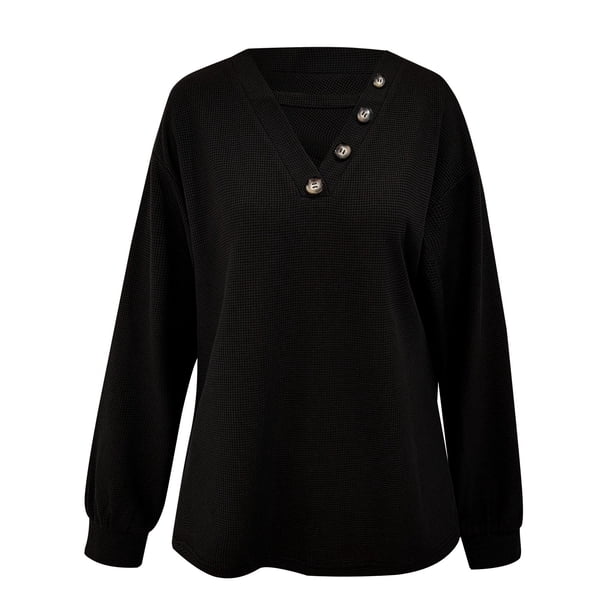 Gibobby Sudaderas para Mujer Sudadera de manga larga con cuello redondo para mujer(Negro,G)