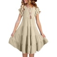 thumbnail image 2 of shoper Spring Dresses for Girls Size 6 Ruffled Sleeve Solid Color Crew Neck Swing Flowy Summer Dresses Girls Holiday Party Dress Khaki 120, 2 of 6