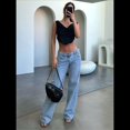 thumbnail image 4 of Pantalones Vaqueros de Pierna para Mujer, Tiro Bajo, Holgados, de Pierna Recta, Estilo Boyfriend, Vaqueros Casuales Sueltos, Estilo Chica Y2K Azul S, 4 of 9