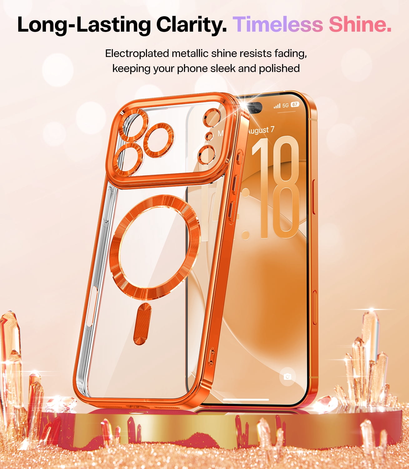 Meifigno for iPhone 17 Pro Max Case 6.9", [Glitter Card & Wrist Strap] [Compatible with MagSafe] [1HD+1X Privacy Screen Protectors] Surround Raised Lens Protection 17 ProMax Case, Cosmic Orange
