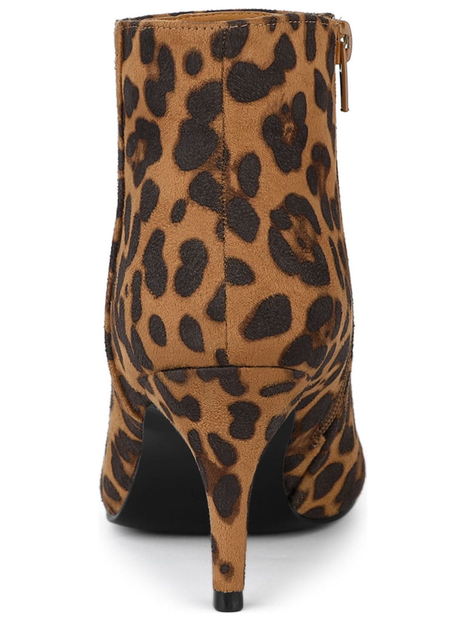 DARING DIVA Women's Pointed Toe Zipper Stiletto Heel Ankle Wrap Boots Leopard 10
