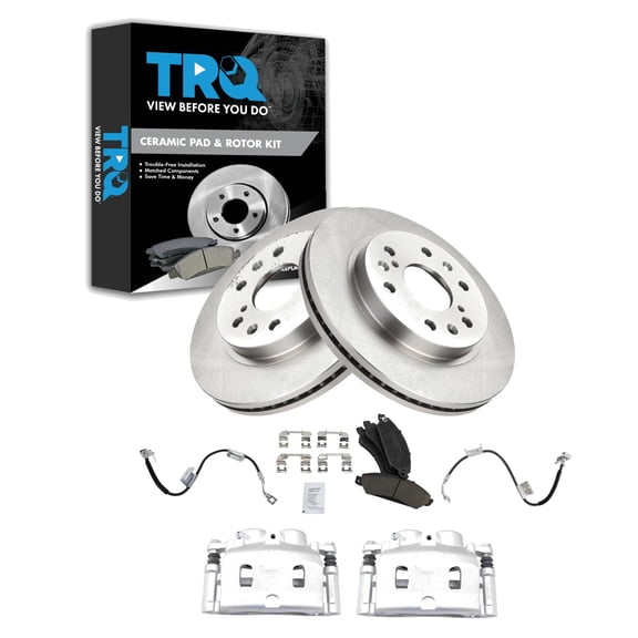 TRQ Front Brake Pad & Rotor Kit Brake Caliper Brake Hose Brake Pads Brake Rotor Ceramic Fits Select 2005 Chevrolet Silverado 1500 GMC Sierra 1500