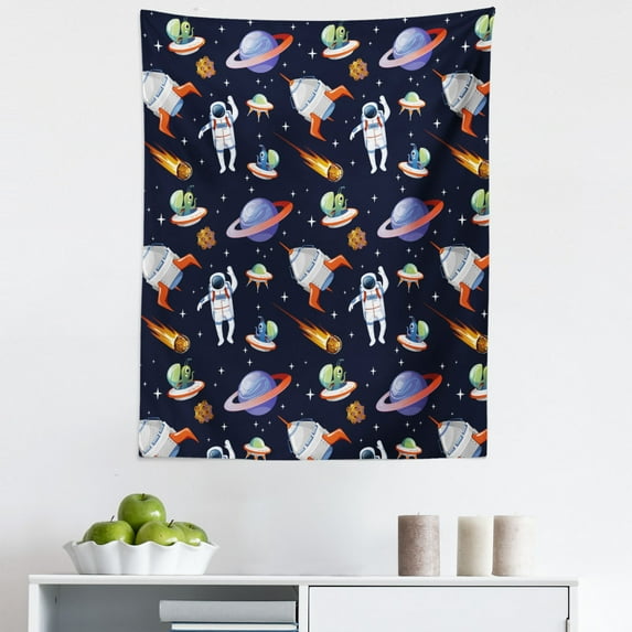 Alien Tapestry, Galaxy Asteroid Astronaut UFO Spaceship Outer Space Themed Pattern, Fabric Wall Hanging Decor for Bedroom Living Room Dorm, 5 Sizes, Multicolor, by Ambesonne