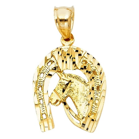 Lucky Horseshoe Wish Stone - FB Jewels 14K Yellow Gold Lucky Yellow Gold Horseshoe Pendant 18mm X 15mm