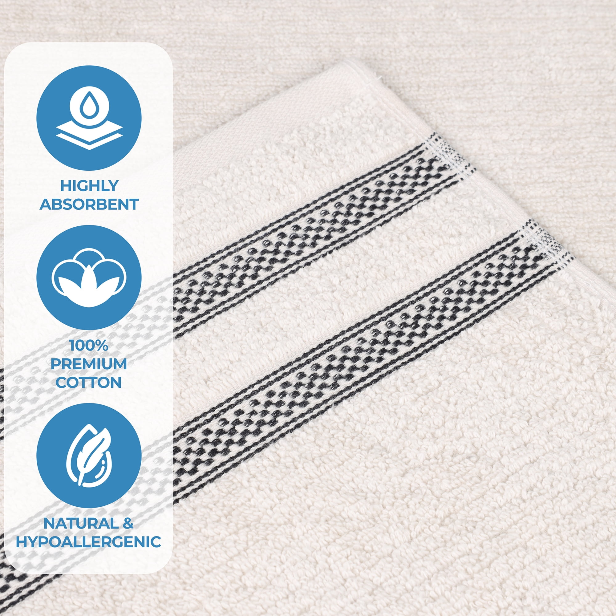 Superior Zero Twist Cotton Ribbed Geometric Bath Sheet Set of 2, Ultra Soft Quick Dry, Stone