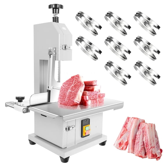 LINJI Stainless Steel Meat Cutting Machine , 1000W Commercial Electric Bandsaw, with 19 x 14 Inch Work bench and 8 Included Blades
