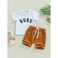thumbnail image 3 of Toddler Baby Boy Summer Outfit 0 6 12 18 24M 3T Clothes Short Sleeve Letter Print T-Shirt Tops Drawstring Shorts Set, 3 of 10