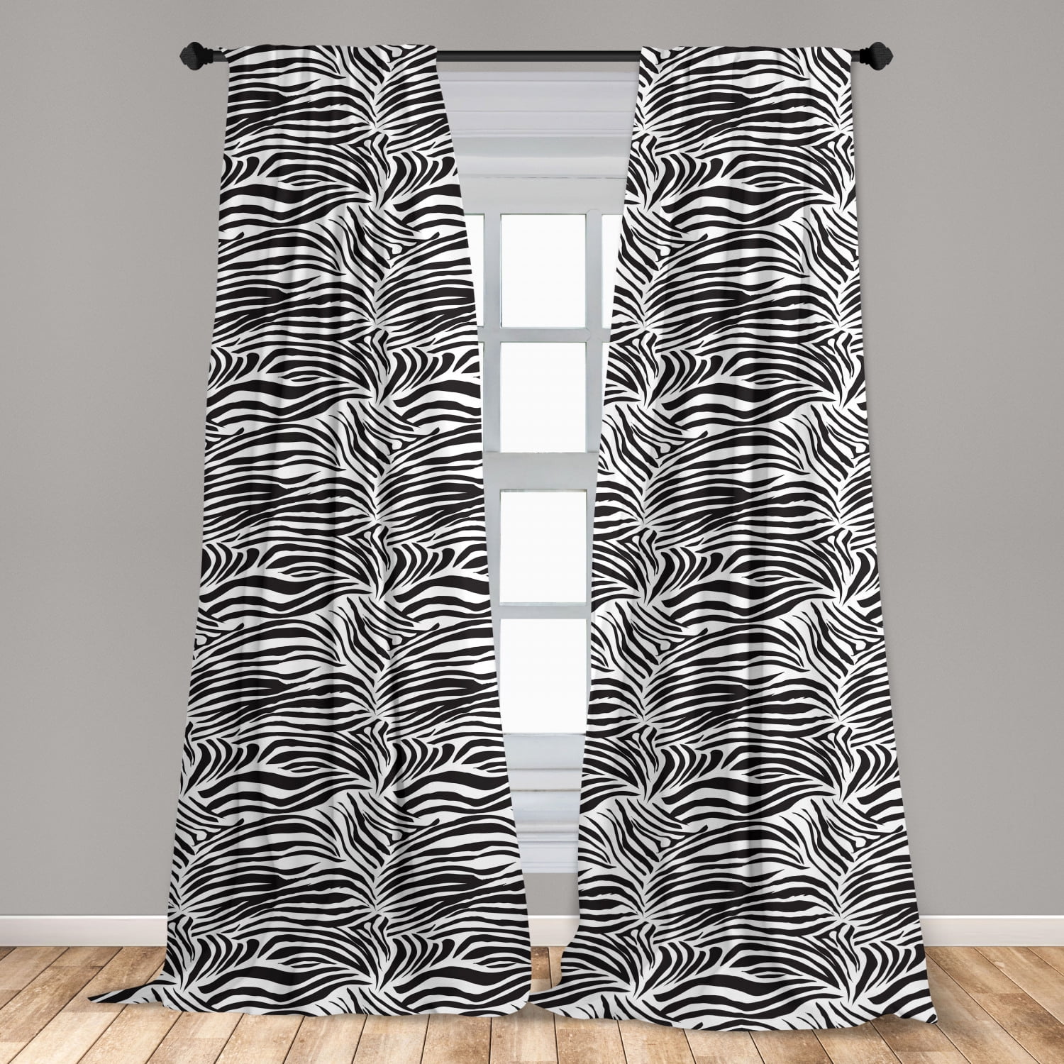 4Pc Dark Brown Black Animal Print Safari Velvet Drapes/Window Panels Curtain 