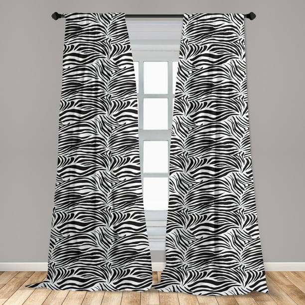 Zebra Print Curtains 2 Panels Set, Striped Zebra Animal Print Nature  Wildlife Inspired Simplistic Illustration, Window Drapes for Living Room  Bedroom, 56