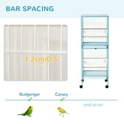PawHut 55 2 In 1 Bird Cage Aviary Parakeet House for finches, budgies with Wheels, Slide-out Trays, Wood Perch, Food Containers, Light Blue
