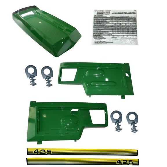 New Hood, Side Panels, Decals and Panel Retaining Clip Kit AM128986 AM128983 AM128982 Fits John Deere 425 LOW SN
