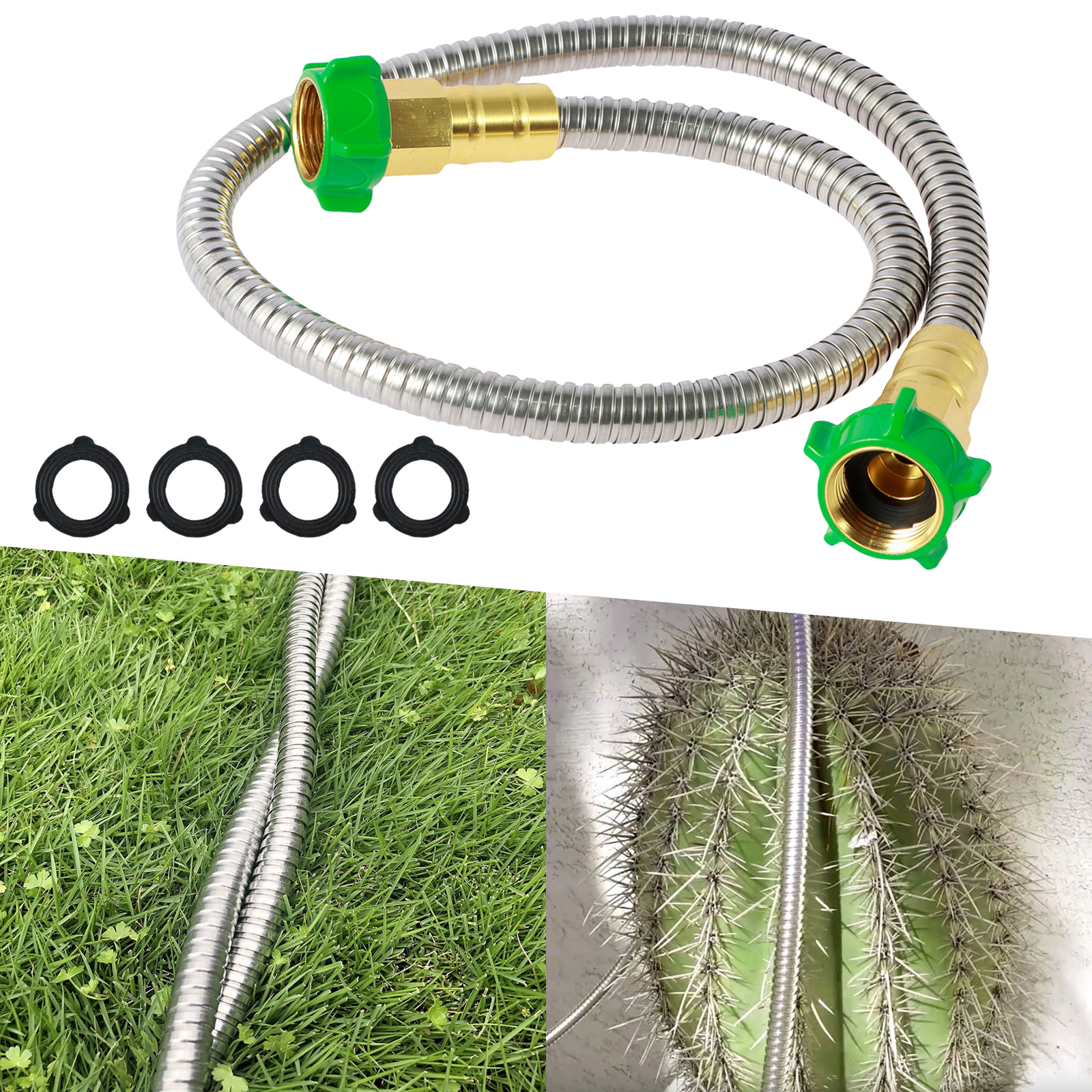 2Pcs 5Ft Short Garden Hose 304 Stainless Steel Garden Leader Hose with Female to Female Connector Leakproof Outdoor Flexible Water Hose