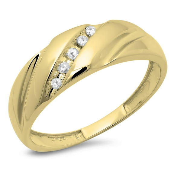 0.08 Carat (ctw) 18K Yellow Gold Round Cut White Diamond Men's Fashion 5 Stone Wedding Band