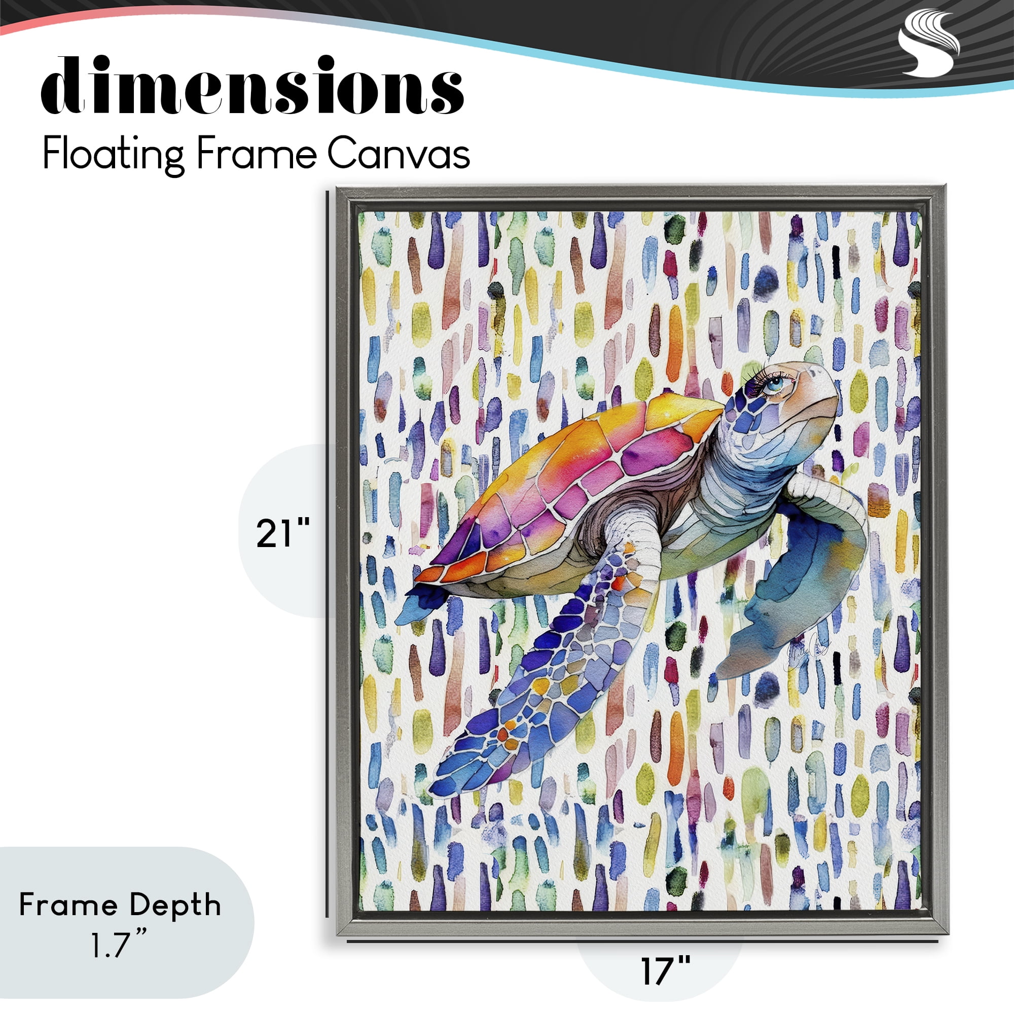 Stupell Industries Turtle on Colorful Dots Gray Framed Floater Canvas Wall Art, design by Shelly Craig