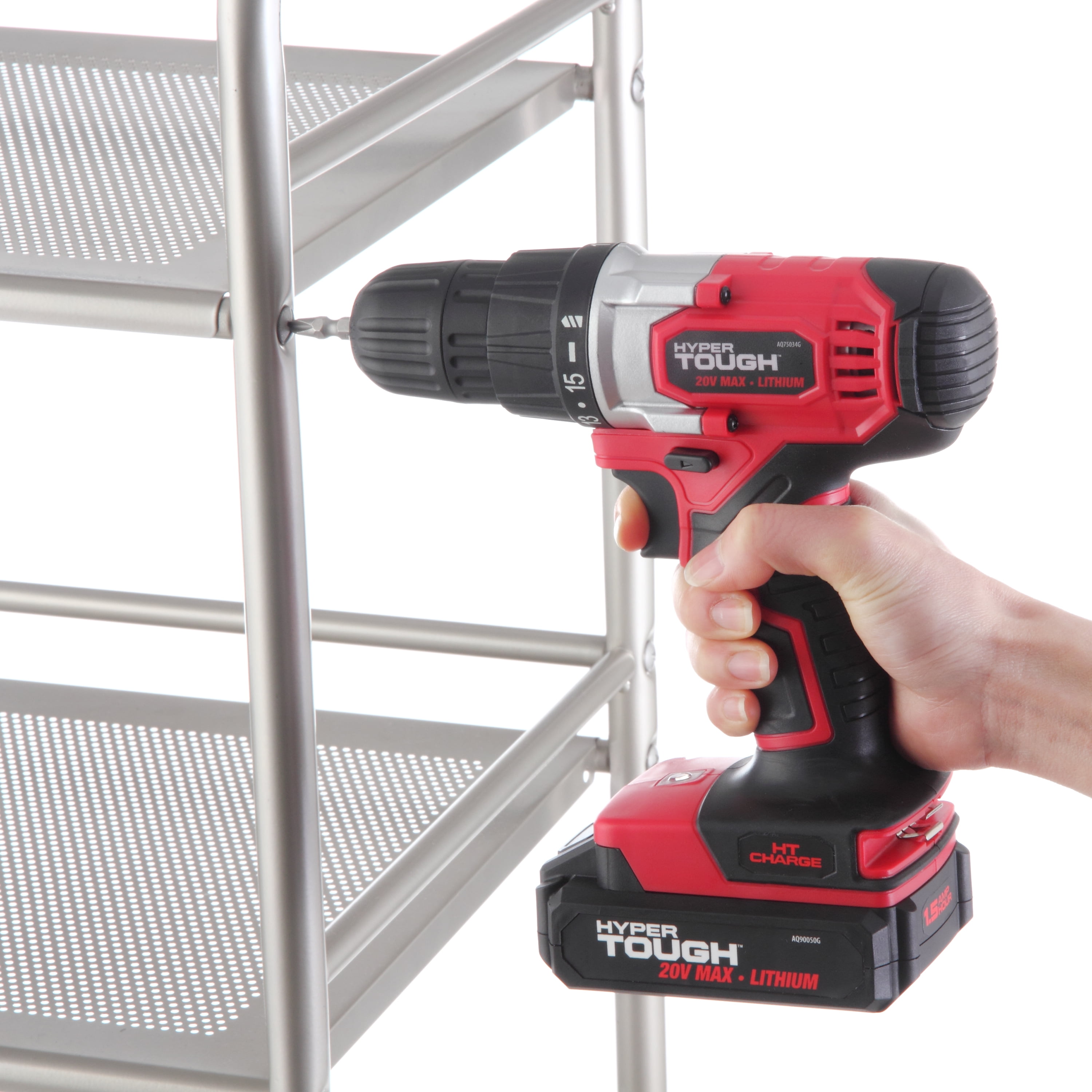 Hyper Tough 20V Max Lithium-ion 3/8-in. Cordless Drill, 1/4-in. Impact Driver & Reciprocating Saw Combo Kit (3-Tool) with (2)1.5Ah Lithium-ion Batteries, Charger, Wood Blade, Bit Holder & LED Lights