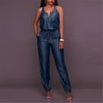 thumbnail image 2 of Baqcunre Women's Sexy V-Neck Zip-Up Denim Mouth Casual Long One-Piece Jeans,Color Blue,Size S-XXL, 2 of 4