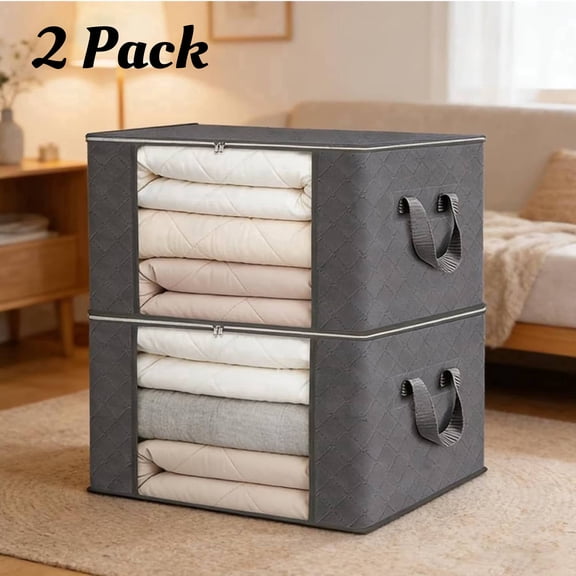 Sasio 2-Pack Storage Bags,100-Liter Extra-Large Clothing Storage Box, Foldable Wardrobe Storage Container for Organizing Duvets, Clothing,Blankets,and Pillows,with Handles