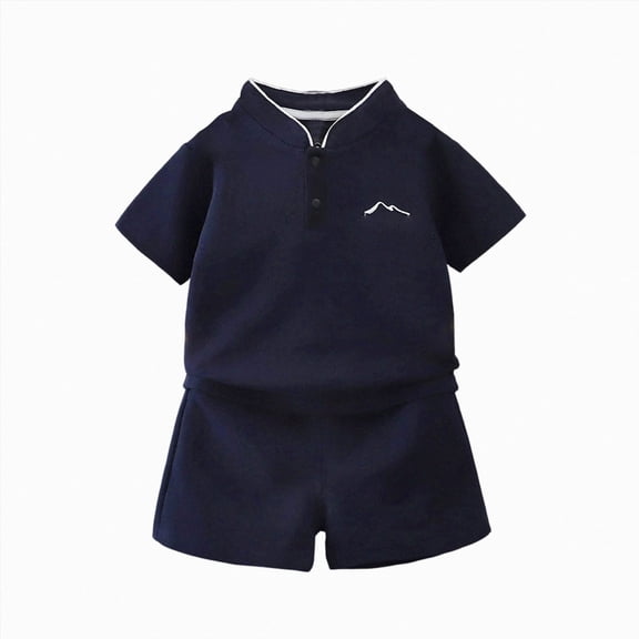 Toddler Boy Summer Short Sets Outfits Cotton Crewneck Short Sleeve Playwear Sets 6-12 Months 12-24 Months 2t 3t 4t 5t 6t 7t Children,Breathable(Navy,3-4 Years)