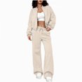 thumbnail image 3 of Women's 2 Piece Tracksuit Set Zip Up Crop Bomber Jacket and High Waisted Wide Leg Sweatpants Casual Lounge Wear Athletic Outfits with Drawstring, 3 of 8
