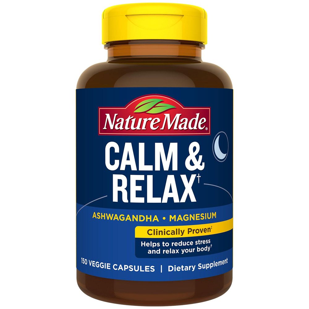 Nature Made Calm & Relax with 300mg Magnesium and 125mg Ashwagandha for Stress Relief (150 ct