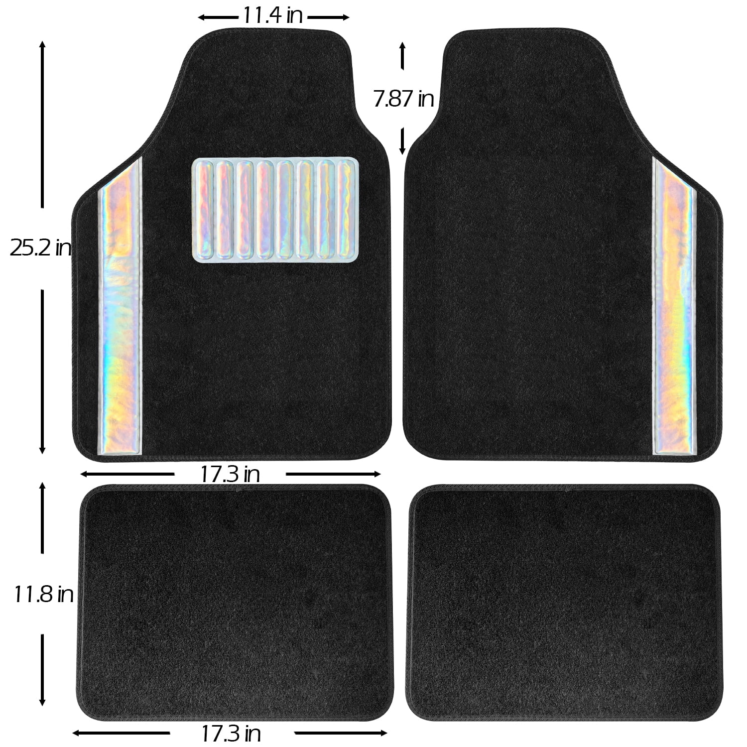 4 Pcs Bling Car Floor Mats with Iridescent Laser Sparkle, Universal Fit Carpet Liners for Women Girls, Non-Slip Waterproof (Black + Iridescent Laser Sparkle)