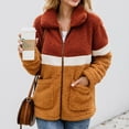 thumbnail image 1 of Puntoco Mujer Otoño Invierno Solapa Colorblock Manga Larga Botón Felpa Chaqueta tops Rollbacks Puntoco Puntoco-3938, 1 of 9