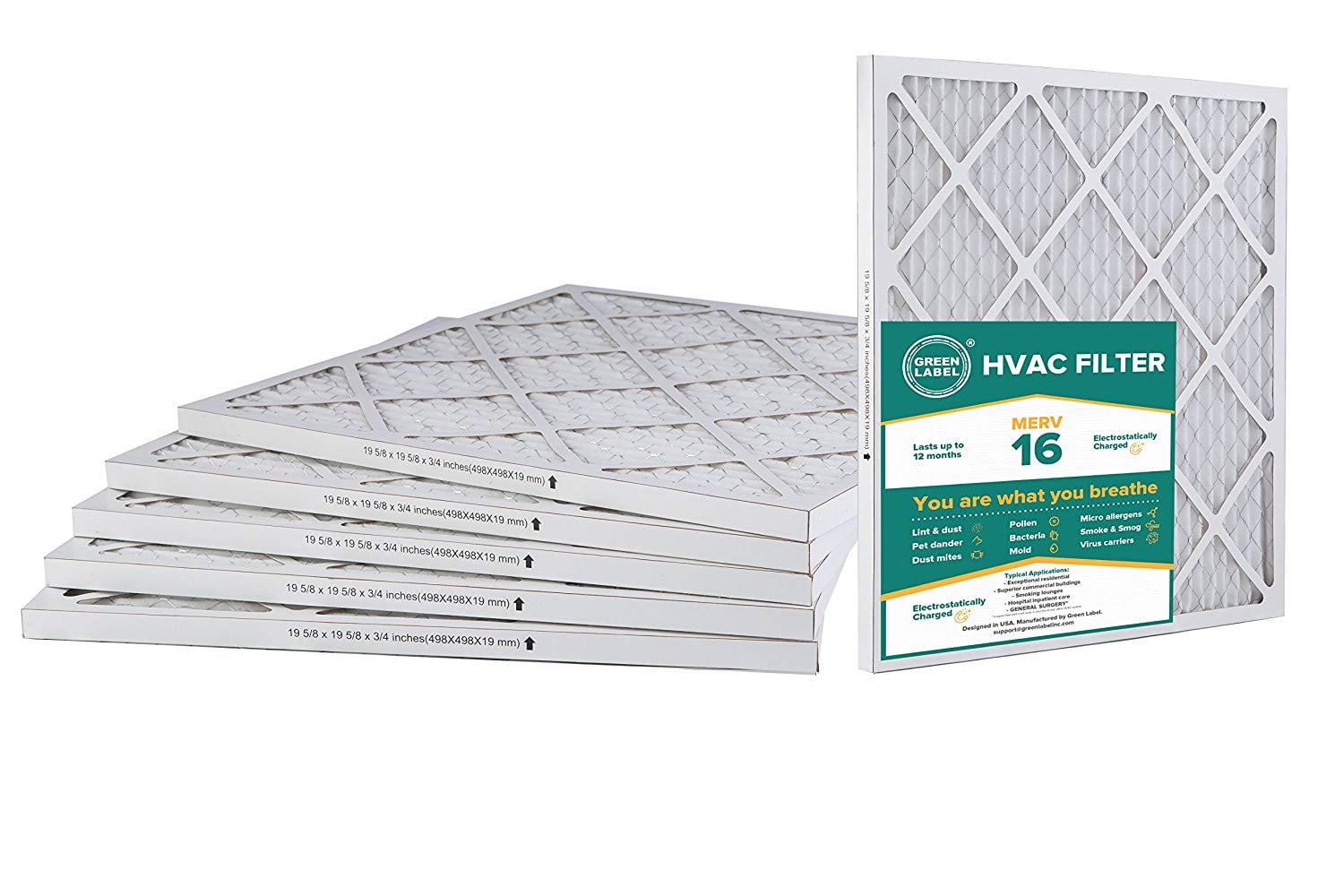 AC Furnace Air Ultra Cleaning Filter MERV 16 Green Label HVAC Air Filter 20x25x1 Pack of 4