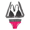 thumbnail image 4 of Traje de baño bikini vintage con flecos de talle alto YONGSHENG lunares Rojo y negro S M L XL, 4 of 5